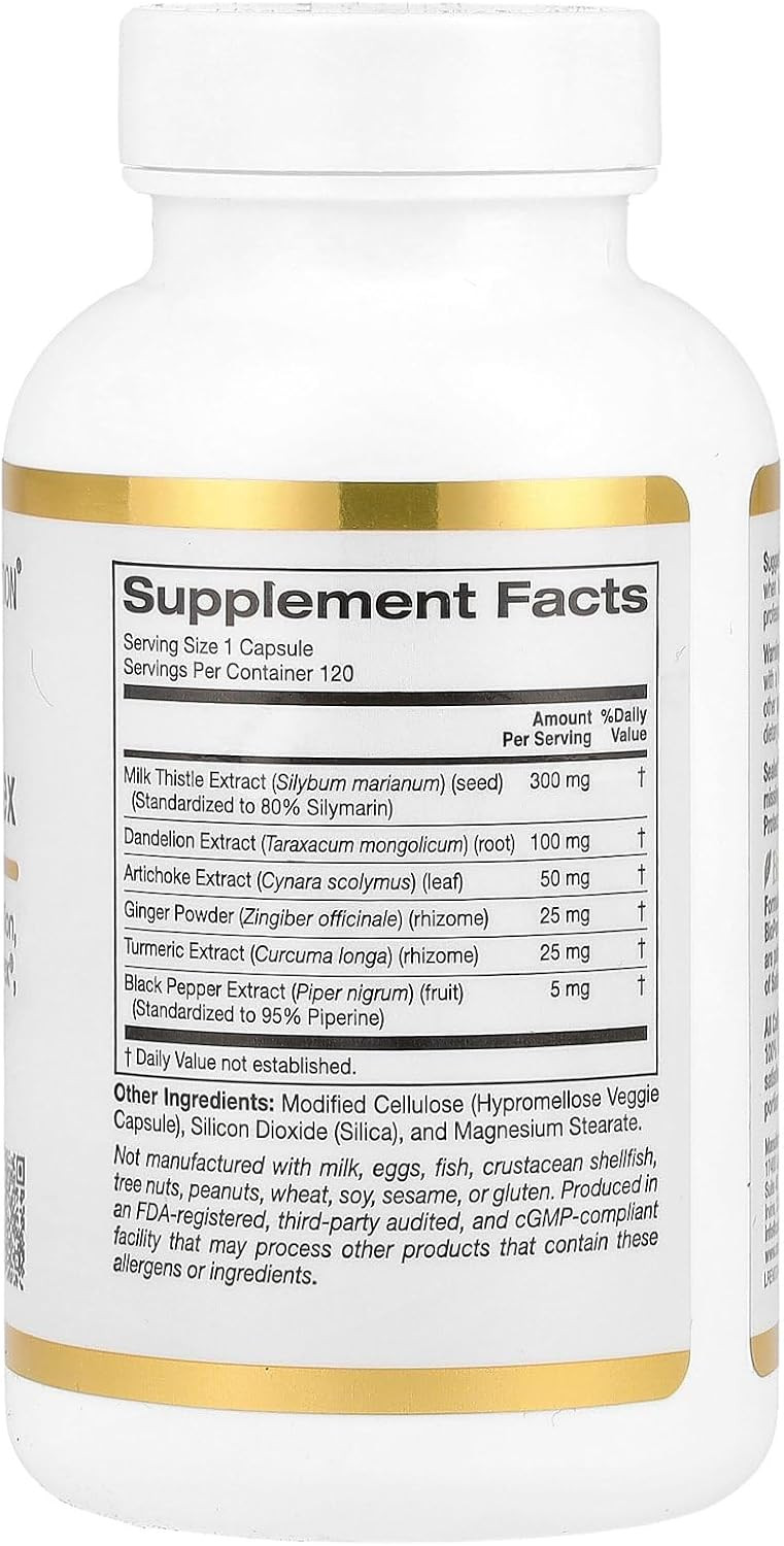 Silymarin Liver Health Complex, Milk Thistle Extract With Curcumin, Artichoke, Dandelion, Ginger, Black Pepper, Synergistic Liver Detox & Cleanse, 120 Veggie Capsules By California Gold Nutrition