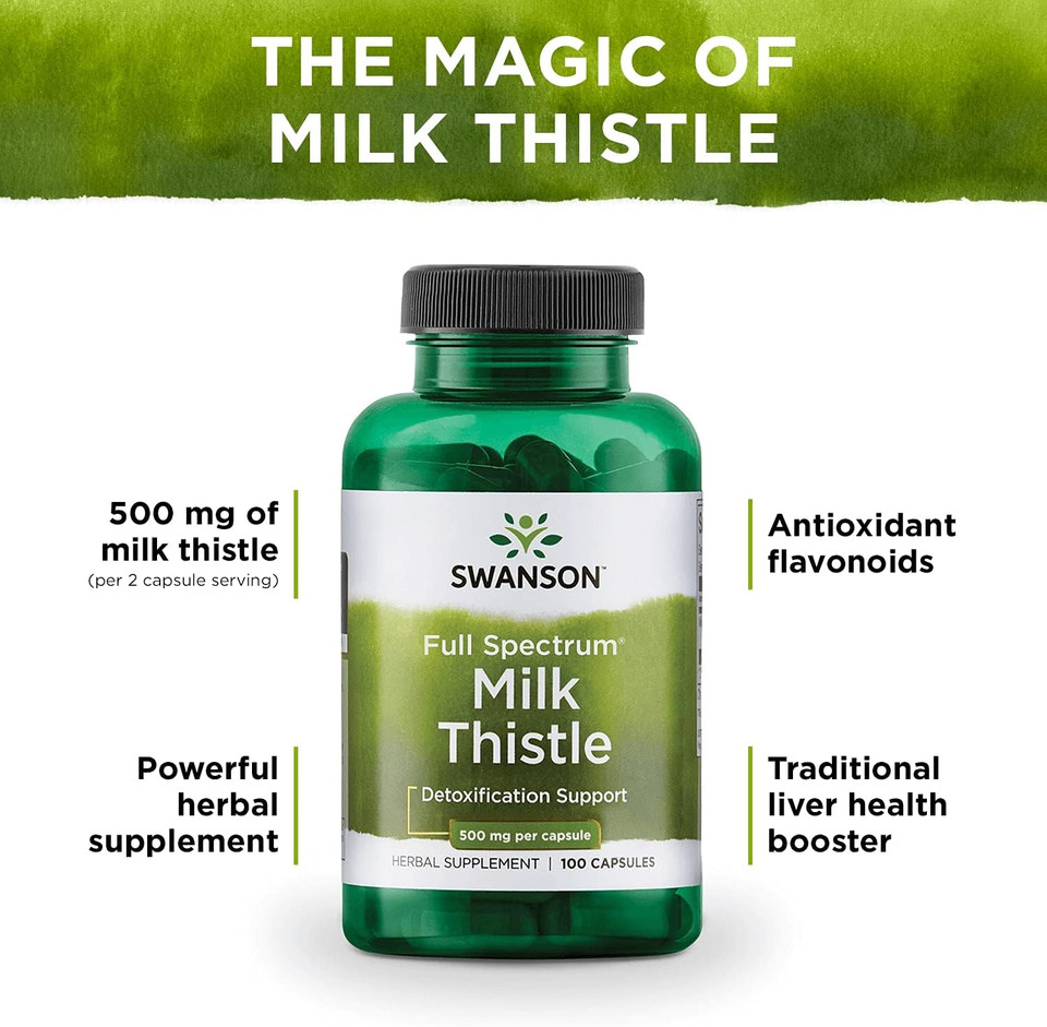 Swanson Milk Thistle-Herbal Liver Support Supplement-Natural Formula Helping to Maintain Overall Health & Wellbeing-(100 Capsules, 500mg Each)