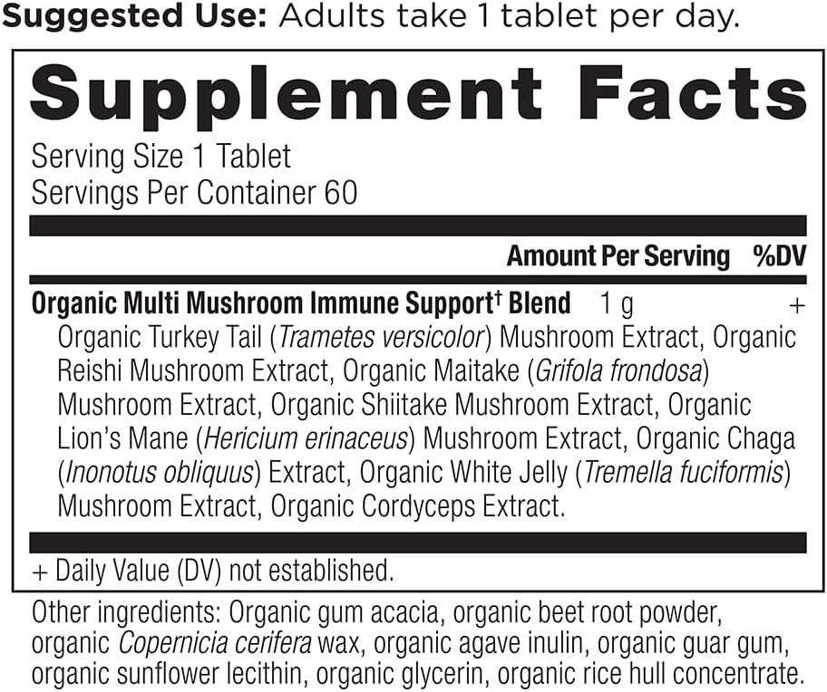 Ancient Nutrition Mushroom Supplement, Organic Multi Mushroom Immune Support Tablet, Supports Stress Response, Gluten Free, Paleo And Keto Friendly, 60 Count