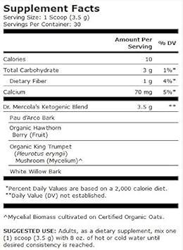Dr. Mercola Mitomix Ketogenic Blend Pau Dã¢ÂArco And Organic King Trumpet Mushroom, 30 Servings (3.7 Oz.) 1 Bag, Non Gmo, Soy Free, Gluten Free