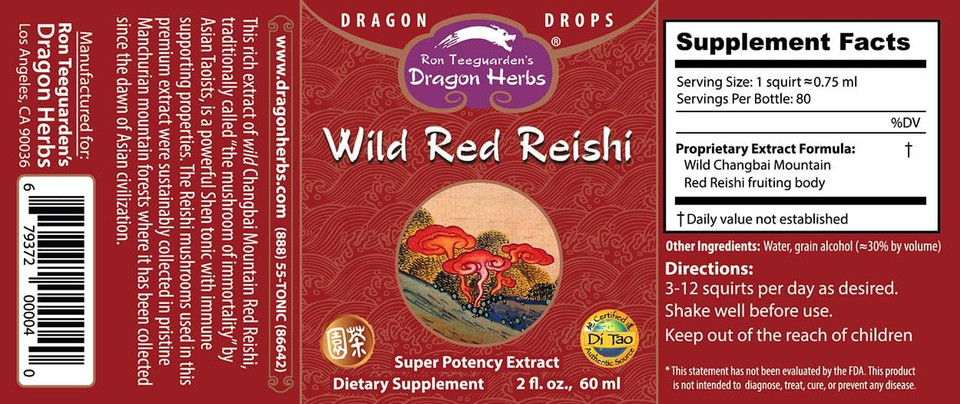 Dragon Herbs - Wild Red Reishi Drops - 2 Fl Oz