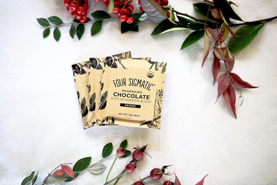 Four Sigmatic Functional Mushroom Blend Chocolate Bar, 77% Dark Chocolate, Limited Edition With Chaga, Lion'S Mane, Cordyceps, Reishi, Only 3G Of Added Sugar, 10 Count