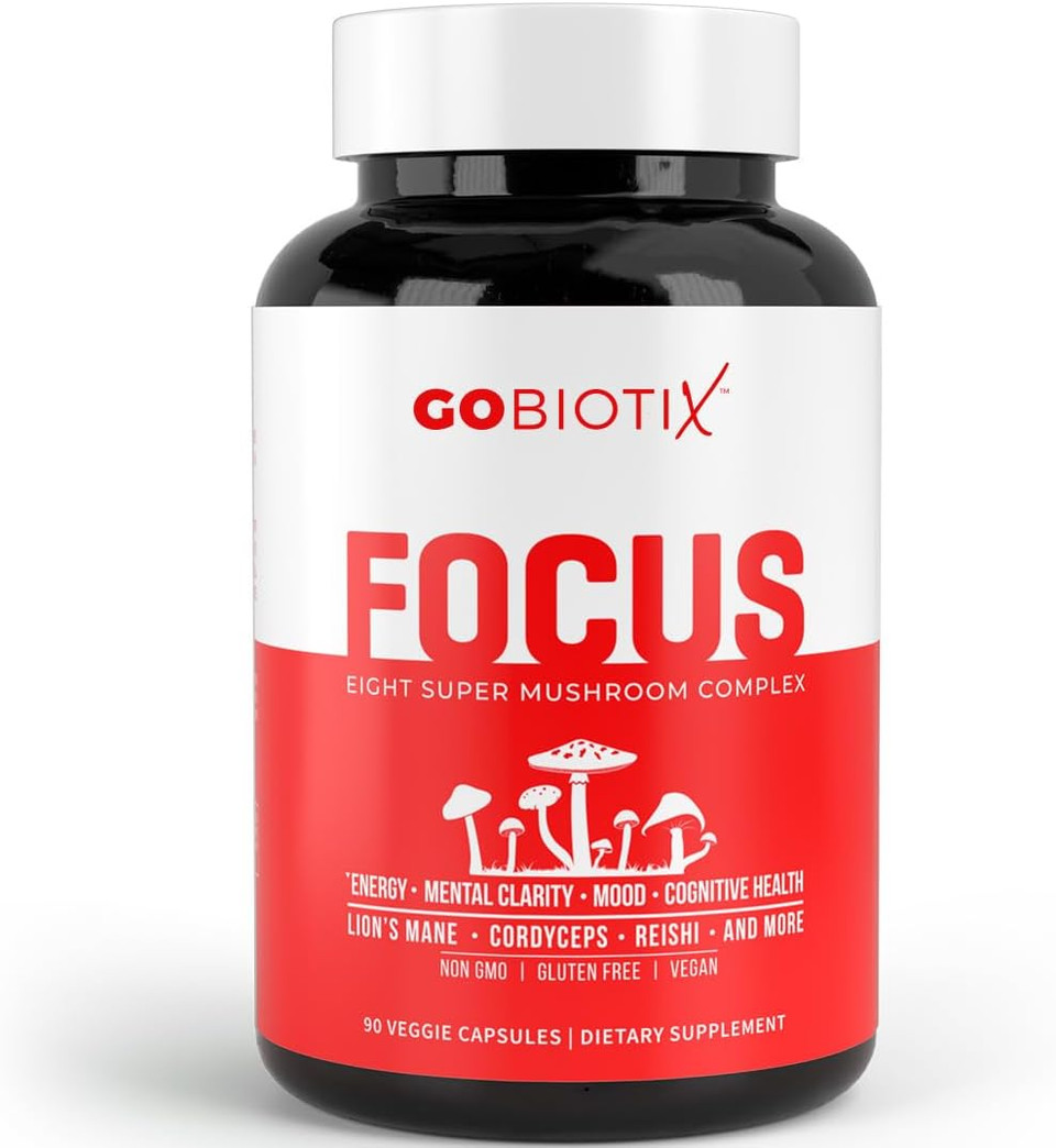 Gobiotix Focus Mushroom Supplement Complex - Nootropic Adaptogen Brain Booster Pills For Memory, Clarity, Energy, Immune Support, Lions Mane, Cordyceps, Reishi, Chaga, And Maitake - 90 Capsules