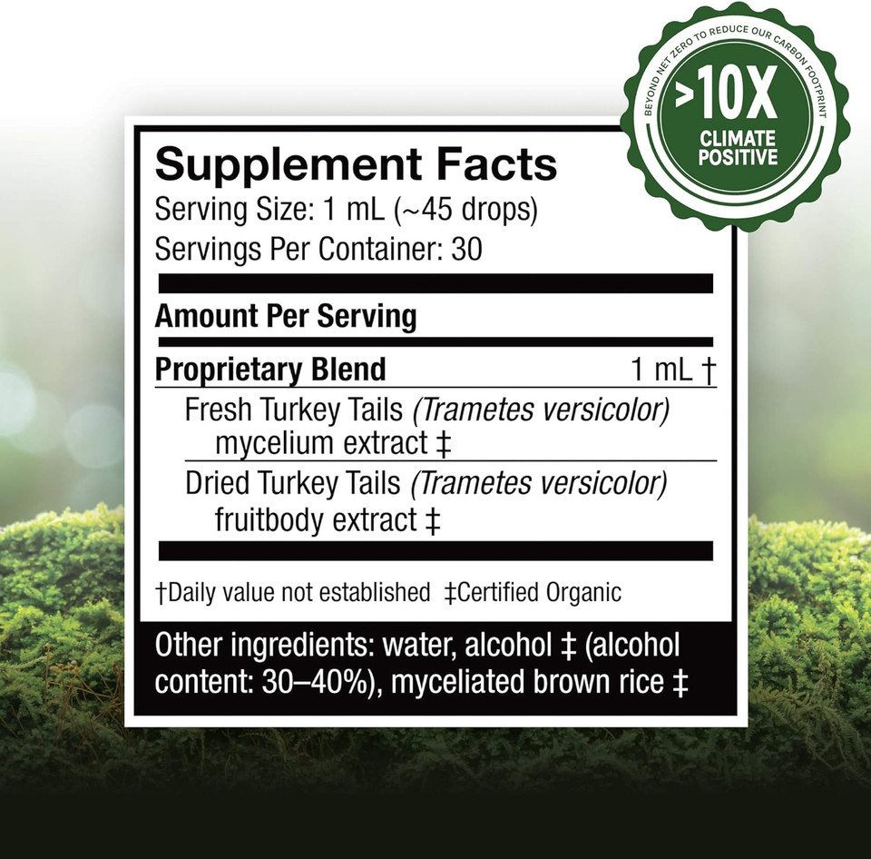 Host Defense, Turkey Tail Extract, Natural Immune System And Digestive Support, Mushroom Supplement, Plain, 1 Fl Oz