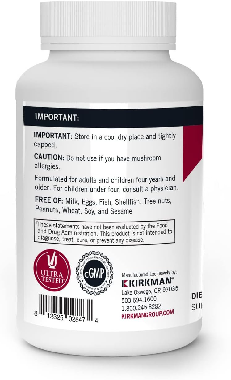 Kirkman - Mushroom Energy & Endurance - 120 Capsules - Promotes Sustained Cellular Energy Production - Hypoallergenic - Hypoallergenic