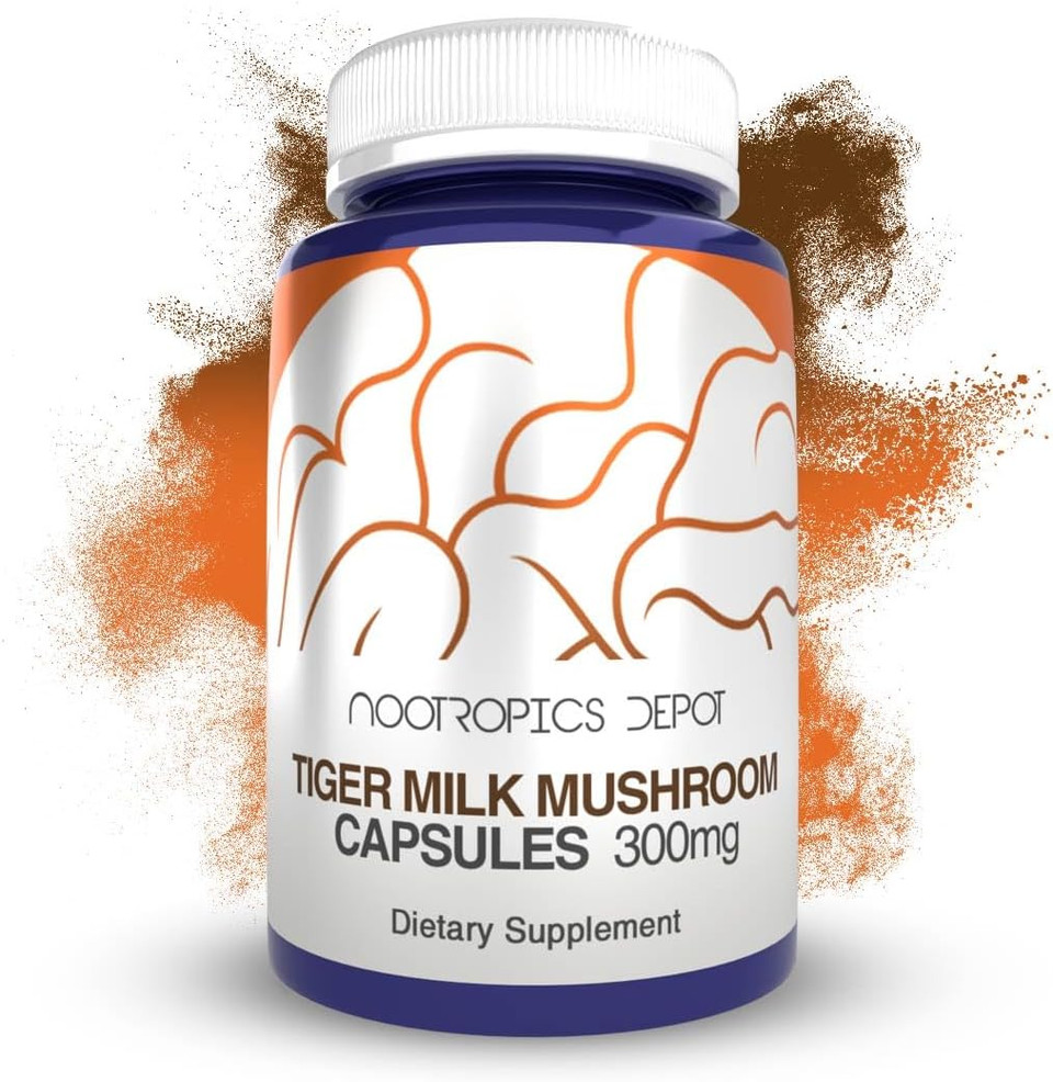 Nootropics Depot Tiger Milk Mushroom Capsules | 300Mg | 60 Count | Lignosus Rhinocerus Sclerotium | Cognition, Histamine, & Respiratory Support60 Count