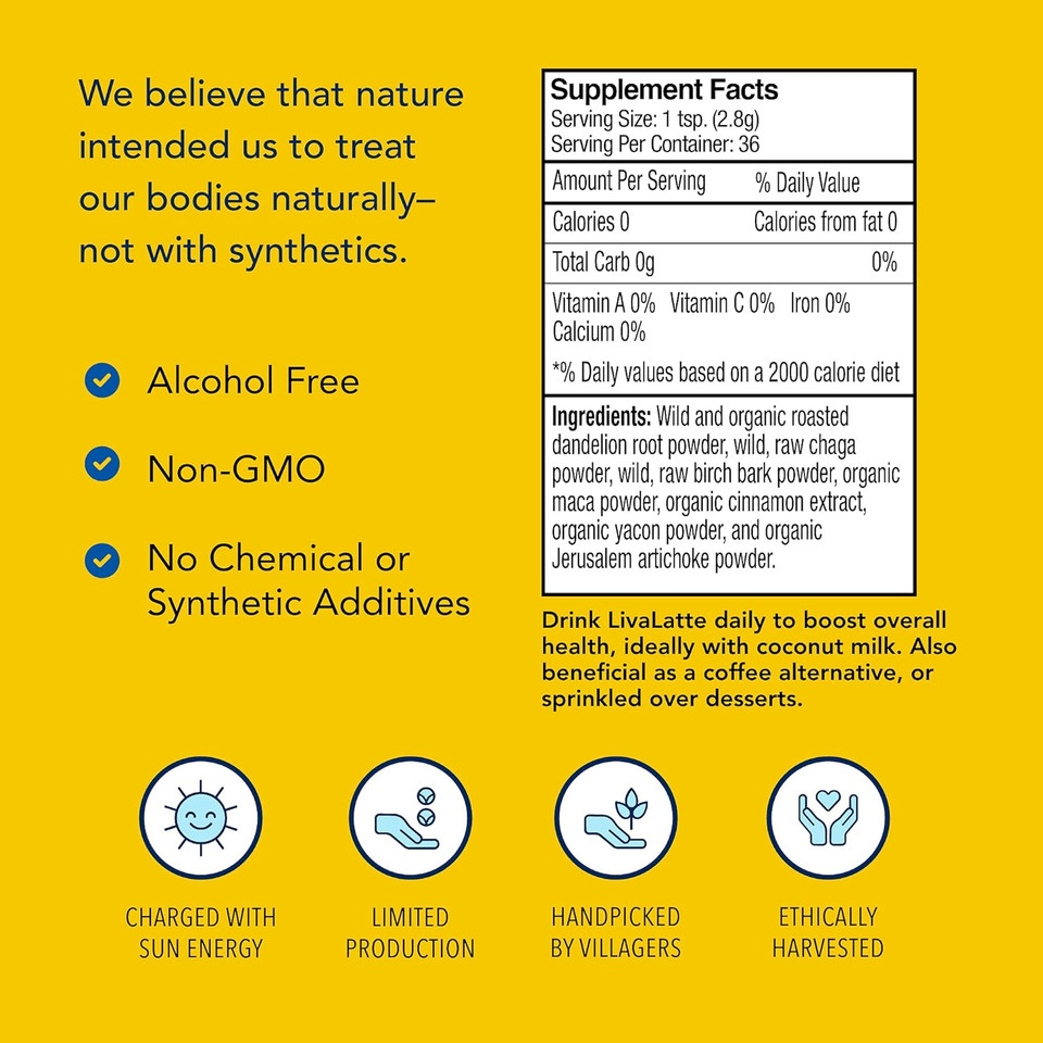 North American Herb & Spice Livalatte - 3.5 Oz. - Chaga, Maca & Birch Bark Drink Mix - Healthy Liver, Gallbladder & Kidney Function, Digestive Support, Optimal Health - Non-Gmo - 36 Servings