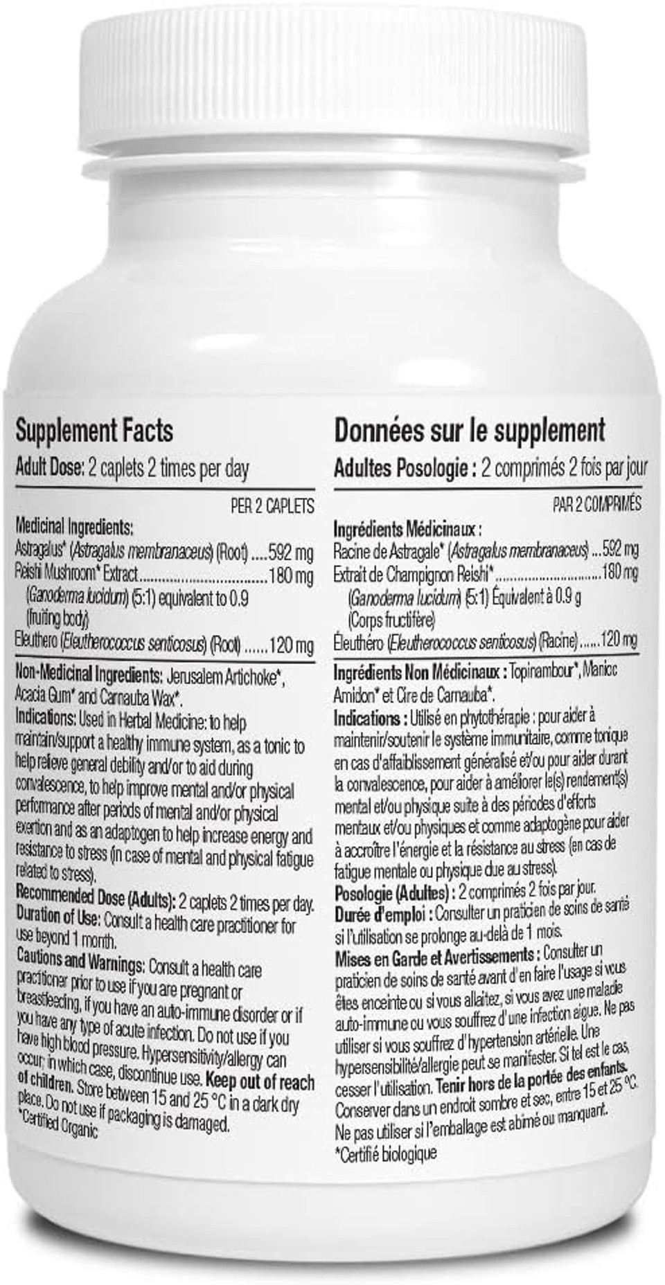 Nova Scotia Organics Immune System Support Formula (120 Caplets); Certified Organic; Vegan; Organic Astragalus Root, Reishi Mushroom And Eleuthero Root