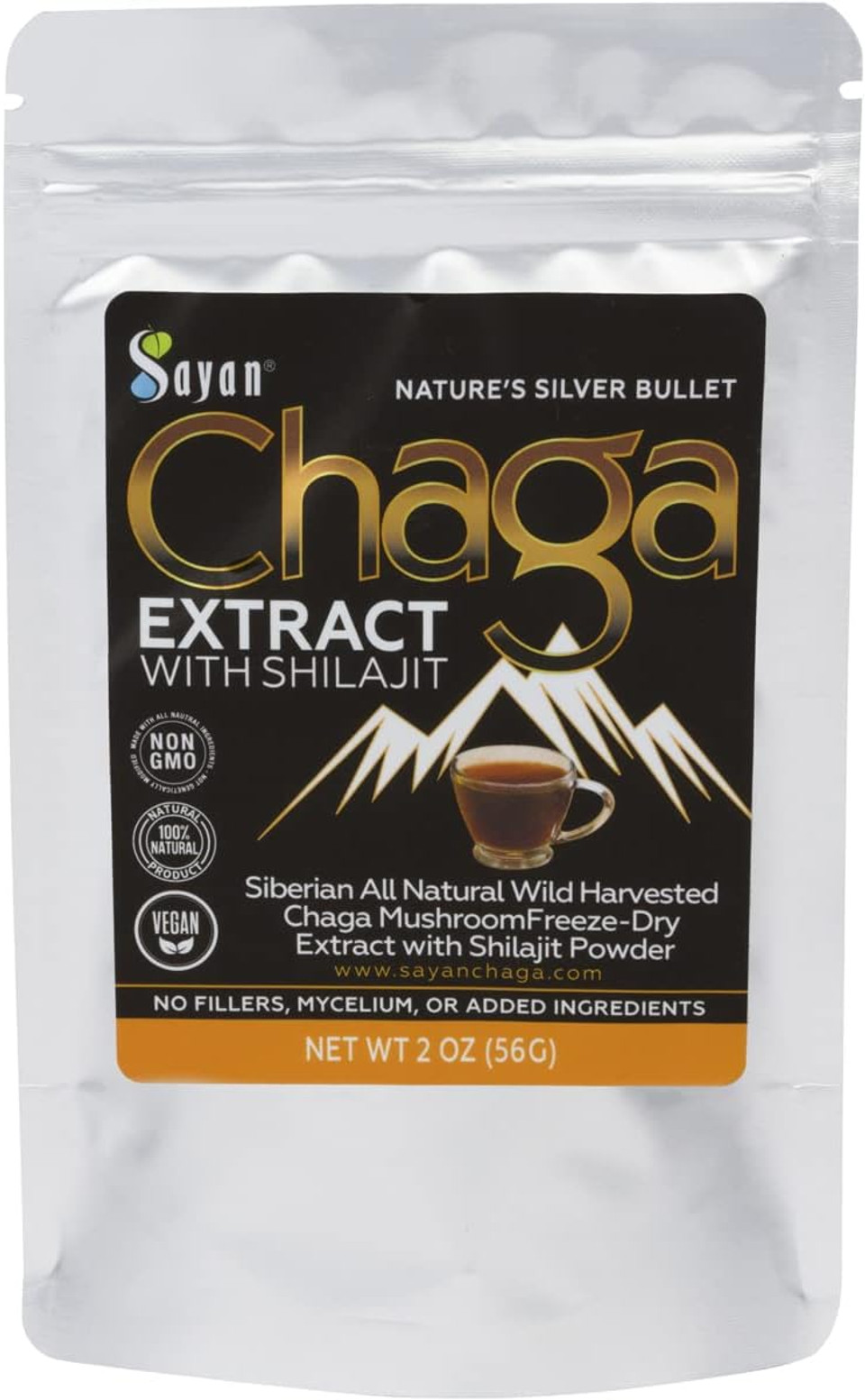 Sayan Siberian Chaga Mushroom Extract With Shilajit Powder 2Oz/56G, A Powerful Antioxidant Fulvic Acid Supplement & Immune System Health Boosterchaga Extract + Shilajit