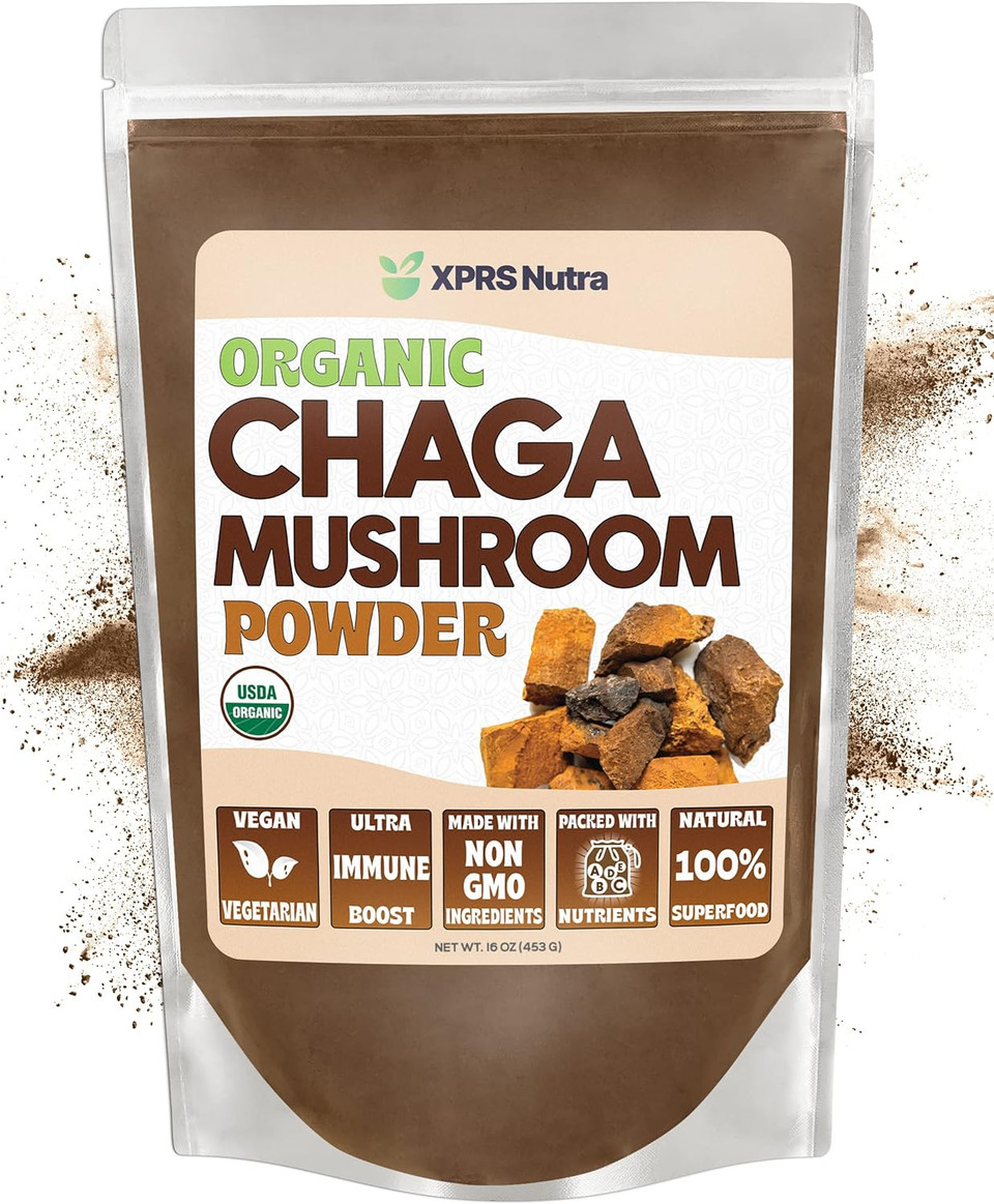 Xprs Nutra Organic Chaga Mushroom Powder - Premium Usda Organic Chaga Mushrooms Powder - Chaga Powder Supports Immune Health - Vegan Friendly Superfood For Chaga Tea And Beverages (16 Oz)1.00 Pound (Pack Of 1)