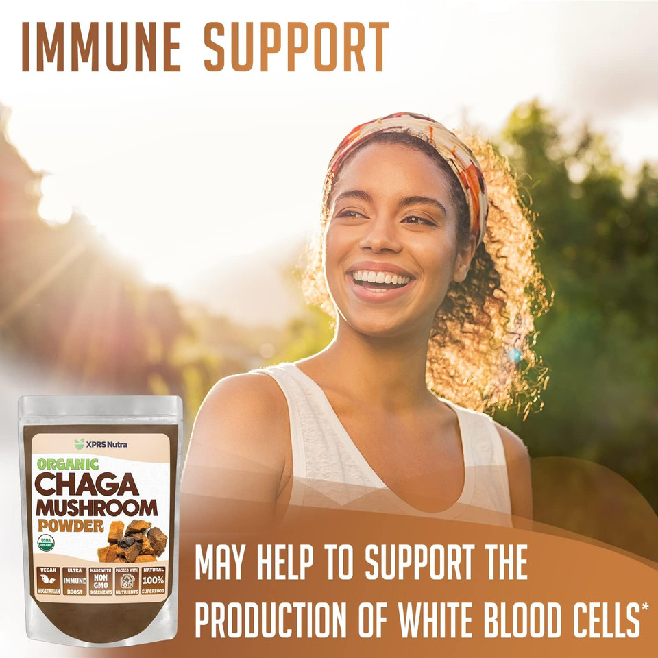Xprs Nutra Organic Chaga Mushroom Powder - Premium Usda Organic Chaga Mushrooms Powder - Chaga Powder Supports Immune Health - Vegan Friendly Superfood For Chaga Tea And Beverages (16 Oz)1.00 Pound (Pack Of 1)