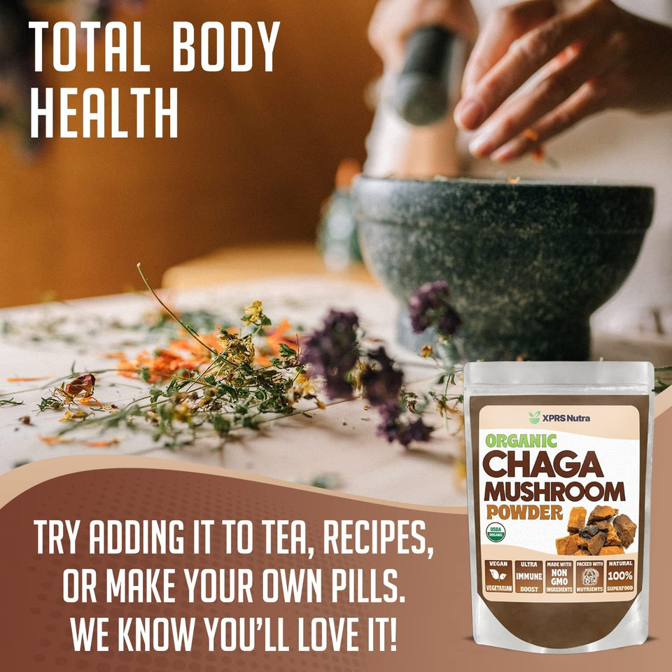 Xprs Nutra Organic Chaga Mushroom Powder - Premium Usda Organic Chaga Mushrooms Powder - Chaga Powder Supports Immune Health - Vegan Friendly Superfood For Chaga Tea And Beverages (16 Oz)1.00 Pound (Pack Of 1)