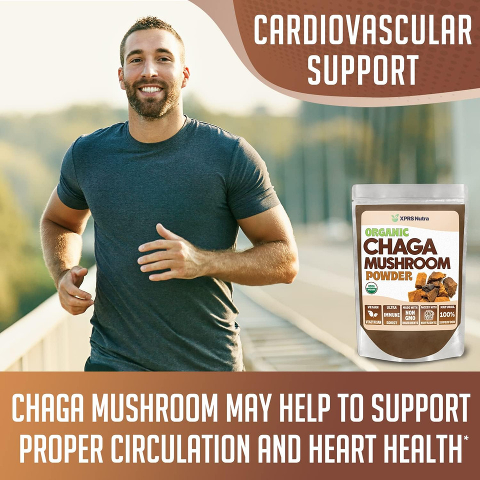 Xprs Nutra Organic Chaga Mushroom Powder - Premium Usda Organic Chaga Mushrooms Powder - Chaga Powder Supports Immune Health - Vegan Friendly Superfood For Chaga Tea And Beverages (16 Oz)1.00 Pound (Pack Of 1)