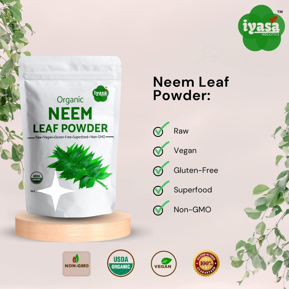 Iyasa Holistics Organic Neem Powder Ayurveda herb and superfood, Supports Blood and Liver Purification, Promotes Healthy Hair and Clear Skin, Resealable Bag of 16 oz/ 453g1.00 Pound (Pack of 1)