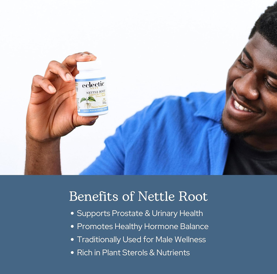 Eclectic Institute Raw Fresh Freeze-Dried Non-Gmo Nettle Root | Prostate, Urinary Tract, And Male Support | 90 Ct (250 Mg)