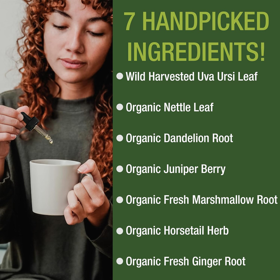 Urinary Tract Health Uti Herbal Treatment For Women. Vegan Kosher Bladder Relief Liquid Supplement Drop With Wild Harvested Uva Ursi Leaf, Organic Nettle Leaf & Dandelion Root, Juniper, Horsetail Herb