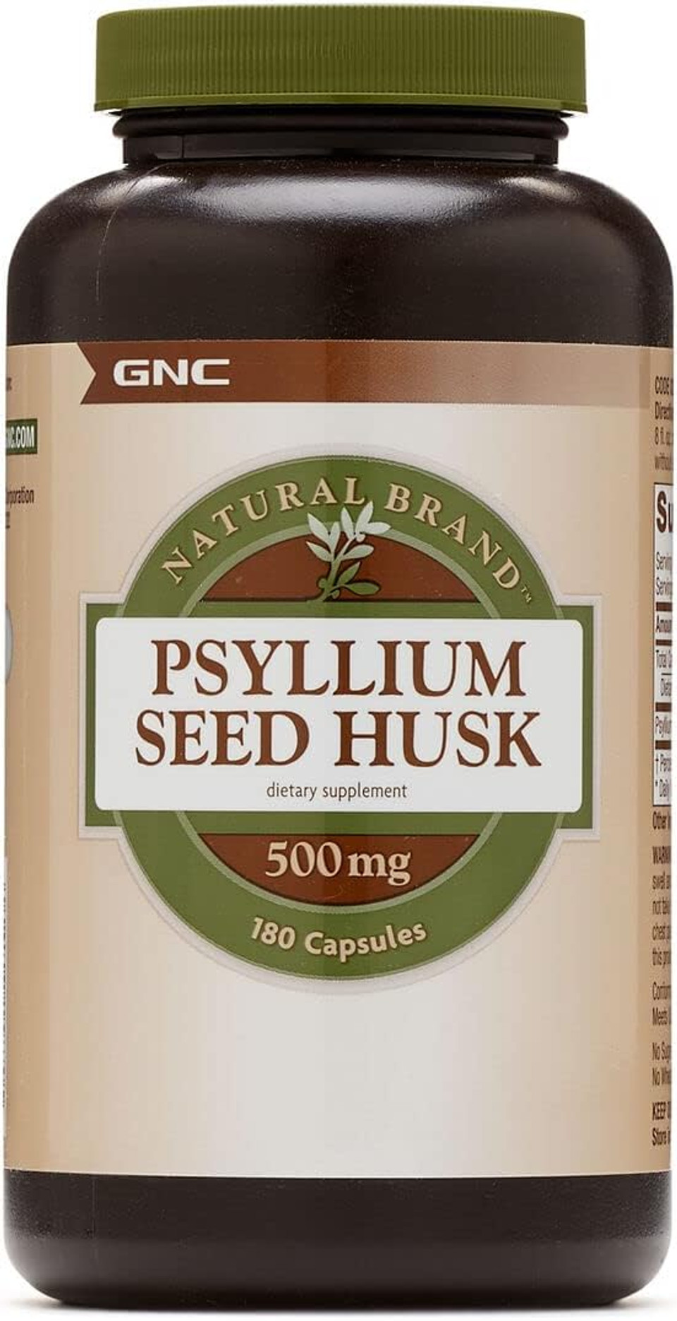 Gnc Natural Brand Psyllium Seed Husk 500Mg, 180 Capsules, Supports Digestive Health