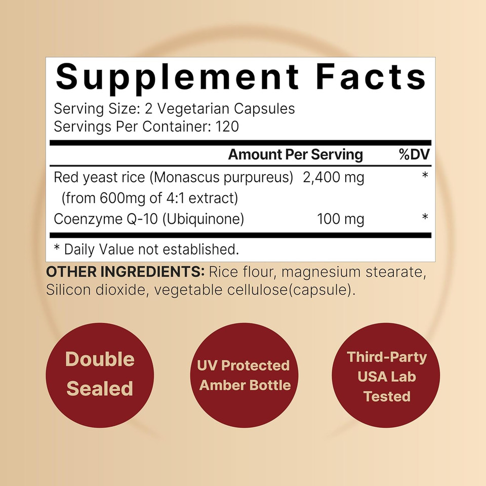 Naturebell Red Yeast Rice 2,400Mg With Coq10 100Mg | 240 Veggie Capsules (1,200Mg Per Capsule)  Max Strength Herbal Supplement  Antioxidant Support For Energy & Heart Health  Non-Gmo