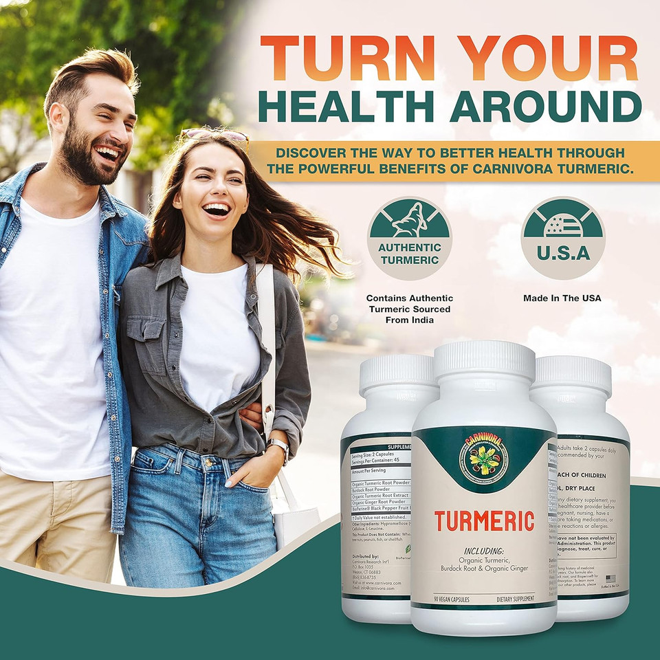 Carnivora Turmeric  Support For Joints And Digestive Health. Strong Antioxidant Properties, Promotes A Healthy Inflammatory Response (90 Vegan Capsules)