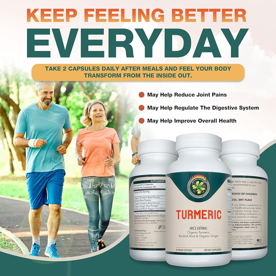 Carnivora Turmeric  Support For Joints And Digestive Health. Strong Antioxidant Properties, Promotes A Healthy Inflammatory Response (90 Vegan Capsules)