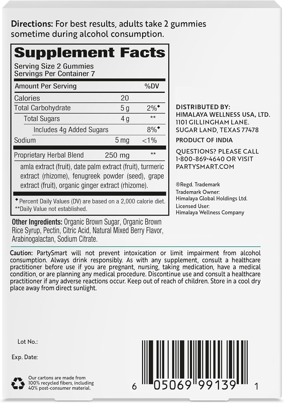Himalaya Partysmart Gummies, 2 Gummies For A Better Morning, Vegan & Gluten Free, Delicious Mixed Berry Flavor, 14 Gummies, 7-Serving Supply, 250 Mg Per Serving Himalaya Partysmart Gummies, 2 Gummies For A Better Morning, Vegan & Gluten Free, Delicious Mixed Berry Flavor, 14 Gummies, 7-Serving Supply, 250 Mg Per Serving