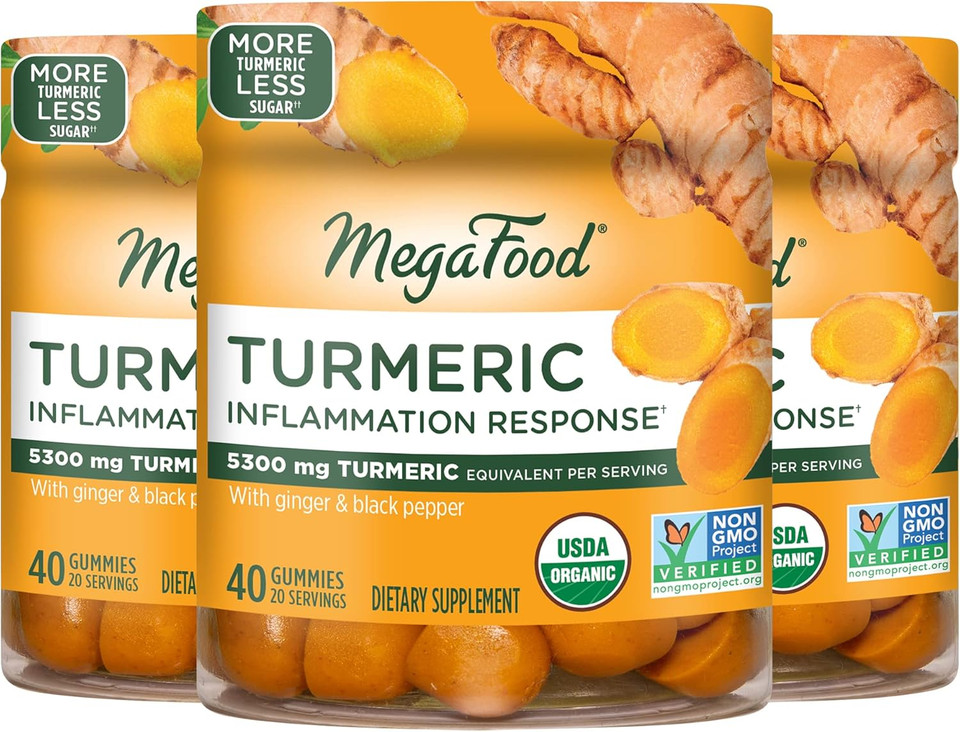Megafood Turmeric Gummies - Turmeric Supplement With Turmeric And Ginger And Black Pepper - Usda Organic, Vegetarian, Non-Gmo - Made Without 9 Food Allergens - 40 Gummies (20 Servings) - 3 Pack