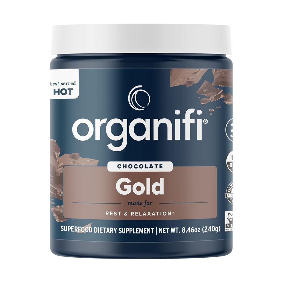 Organifi - Gold Chocolate - Superfood Supplement Powder - 20 Day Supply - Supports Restful Sleep, Immune Health And Recovery - Cocoa, Organic Turmeric And Reishi Mushroom Infused Golden Milk Drink Mix
