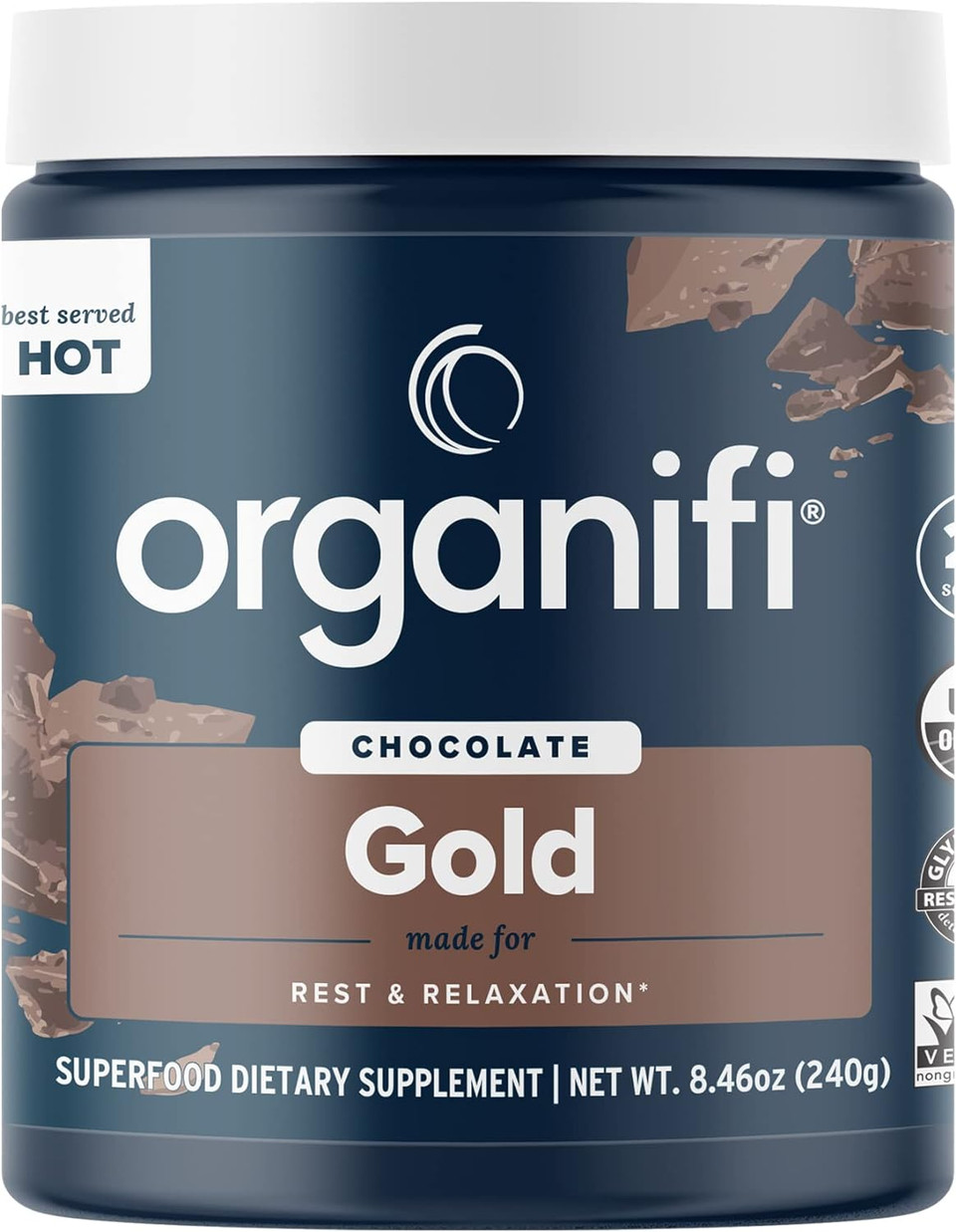 Organifi - Gold Chocolate - Superfood Supplement Powder - 20 Day Supply - Supports Restful Sleep, Immune Health And Recovery - Cocoa, Organic Turmeric And Reishi Mushroom Infused Golden Milk Drink Mix