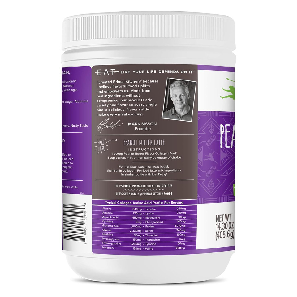 Primal Kitchen Collagen Fuel Collagen Peptide Drink Mix, Peanut Butter, No Dairy Coffee Creamer And Smoothie Booster, 14.3 Ounces