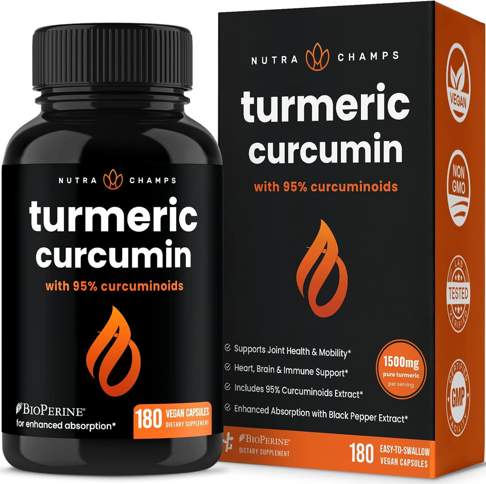 Turmeric Curcumin With Black Pepper Extract 1500Mg | 95% Curcuminoids Extra Strength Turmeric Supplement For Joint Health, Brain, Heart & Immune Support | Vegan & Non-Gmo | 180 Turmeric Capsules