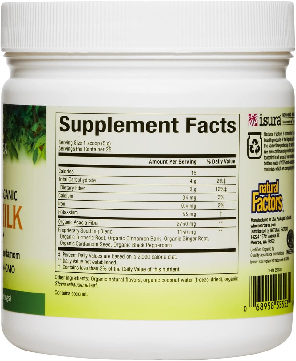 Whole Earth & Sea From Natural Factors, Golden Milk Soothing Boost With Turmeric, Ginger & More 4.4 Oz Powder Whole Earth & Sea From Natural Factors, Golden Milk Soothing Boost With Turmeric, Ginger & More 4.4 Oz Powder