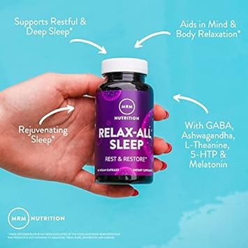 Mrm Nutrition Relax-All ® Sleep | Helps You Fall Asleep | Restful + Restorative Sleep | With Melatonin + Ashwagandha| Good Night Sleep Without Feeling Groggy | Vegan + Gluten Free | 30 Servings