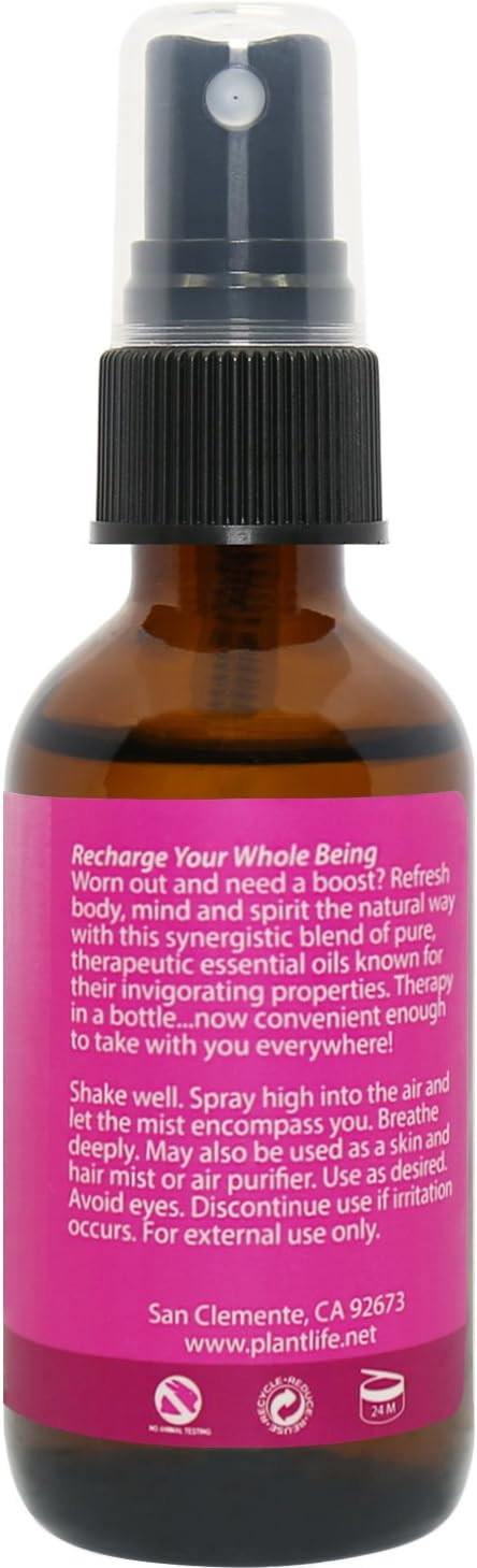 Plantlife Energy Mist Face And Body Spray - Straight From The Plant 100% Pure Therapeutic Grade - Take With You Everywhere - Made In California 2 Oz