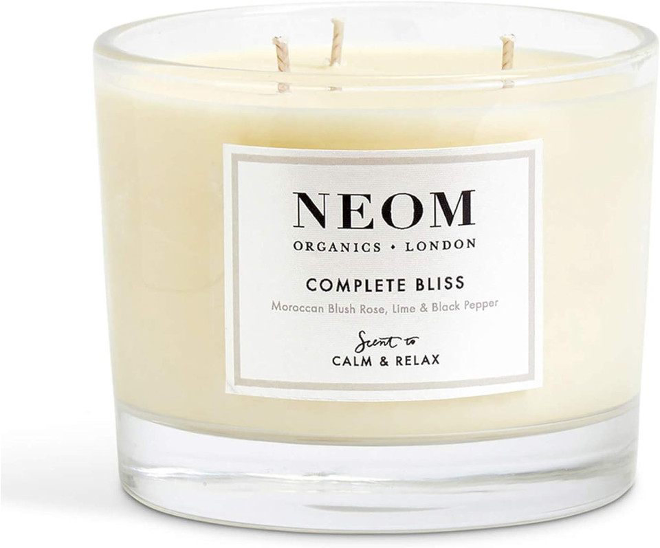 Neom- Complete Bliss Scented Candle, 3 Wick | Blush Rose, Lime & Black Pepper | Essential Oil Aromatherapy Candle | Scent To De-Stress