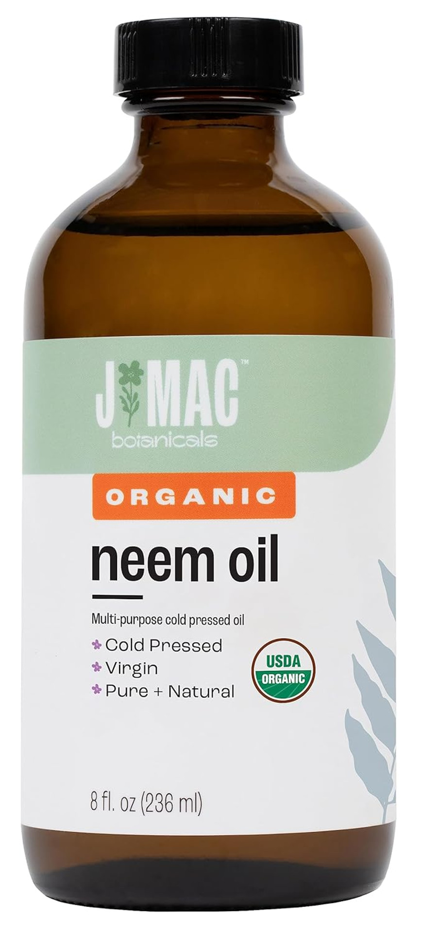 J Mac Botanicals Organic Neem Oil For Skin (8 Oz Glass Bottle No Dropper), 100% Organic, Undiluted, Cold Pressed Neem Oil8.00 Fl Oz (Pack Of 1)