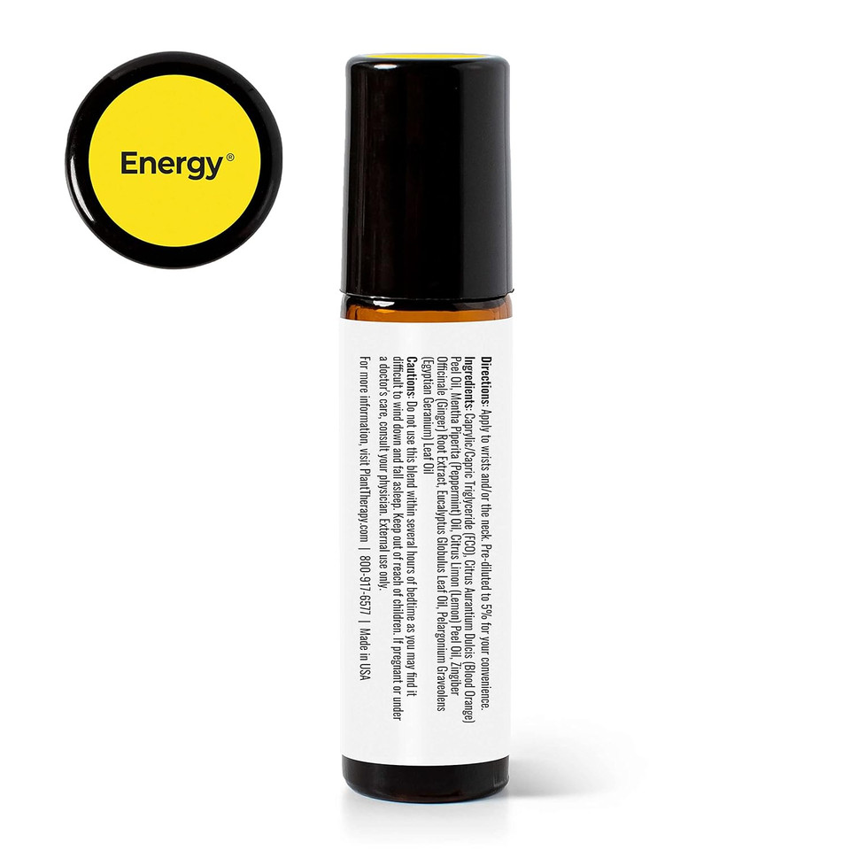 Plant Therapy Energy Essential Oil Blend 10 Ml (1/3 Oz) Refreshing, Energizing Blend 100% Pure, Pre-Diluted Roll-On, Natural Aromatherapy, Therapeutic Grade