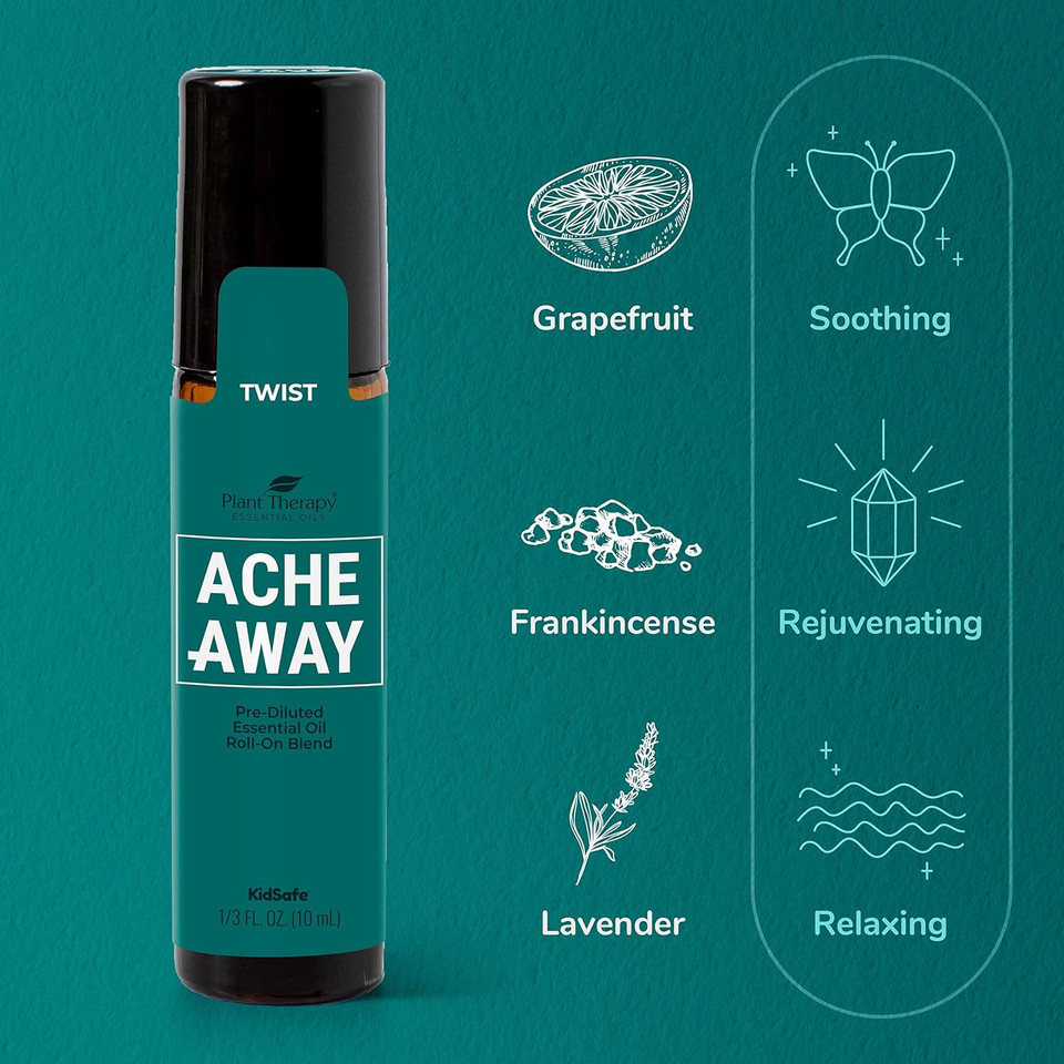 Plant Therapy Pain Support Essential Oil Roll On Blend Set 10 Ml (1/3 Oz) Each Of Ache Away, Rapid Relief & Tension Relief, Pure, Pre-Diluted, Essential Oil Blends0.34 Fl Oz (Pack Of 3)