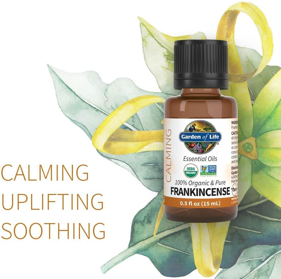 Garden Of Life Essential Oil, Frankincense 0.5 Fl Oz (15 Ml), Usda Organic & Pure, Clean, Undiluted & Non-Gmo - For Diffuser, Aromatherapy, Meditation, Skincare - Calming, Uplifting, Soothing