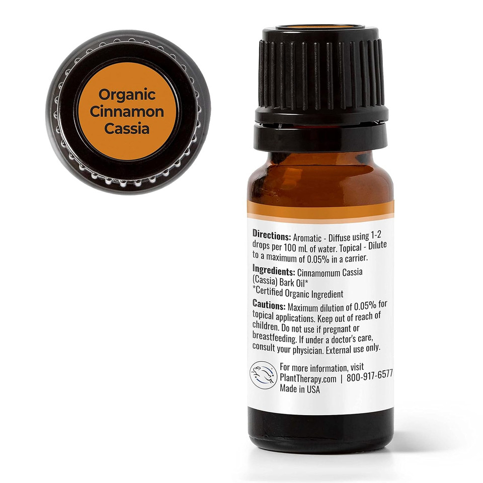 Plant Therapy Usda Certified Organic Cinnamon Cassia Essential Oil 10 Ml (1/3 Oz) 100% Pure, Undiluted, Therapeutic Grade