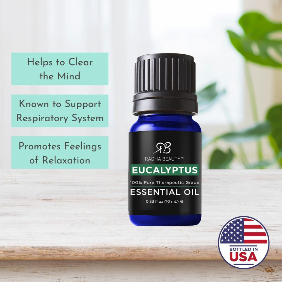 Radha Beauty Eucalyptus Essential Oil 10Ml - 100% Pure & Therapeutic Grade, Steam Distilled For Aromatherapy, Relaxation, Shower, Sauna, Bath, Steam Room