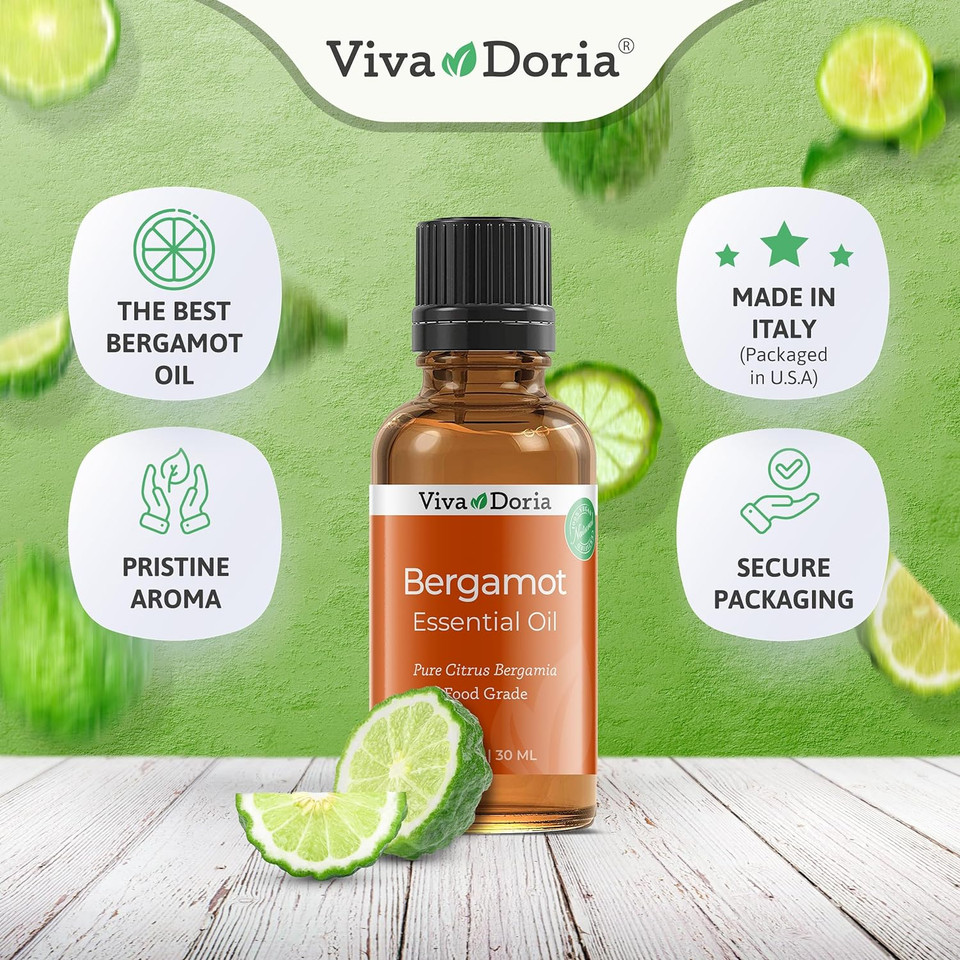 Viva Doria 100% Pure Bergamot Essential Oil, Undiluted, Food Grade, Italian Bergamot Oil, 1 Fluid Ounce (30 Ml) Natural Aromatherapy Oil1 Fl Oz (Pack Of 1)