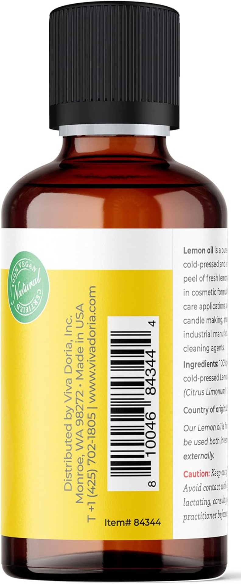 Viva Doria 100% Pure Lemon Essential Oil, Undiluted, Food Grade, Southwest - Usa Lemon Oil, 118 Ml (4 Fl Oz)