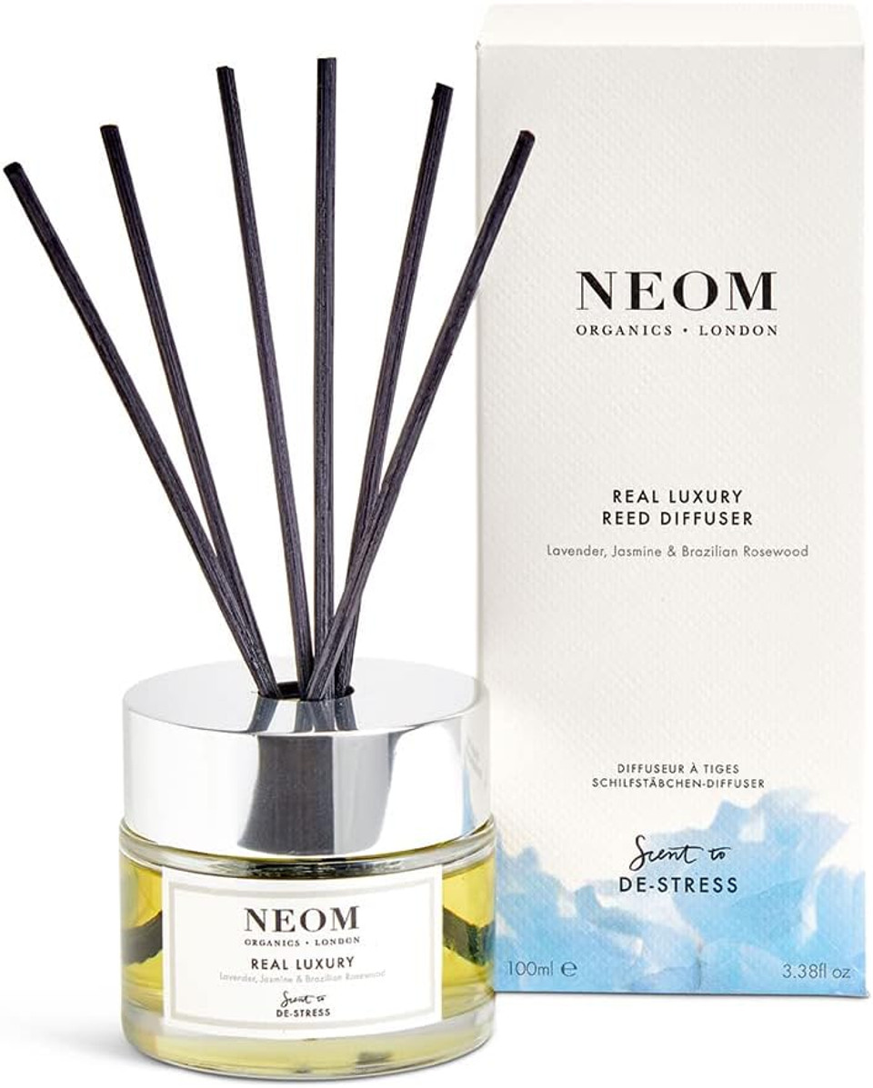 Neom Real Luxury Reed Diffuser, 3,38Fl Oz | Lavender, Rosewood & Jasmine Essential Oil Blends | 100% Natural Fragrance | Relaxing Scent |