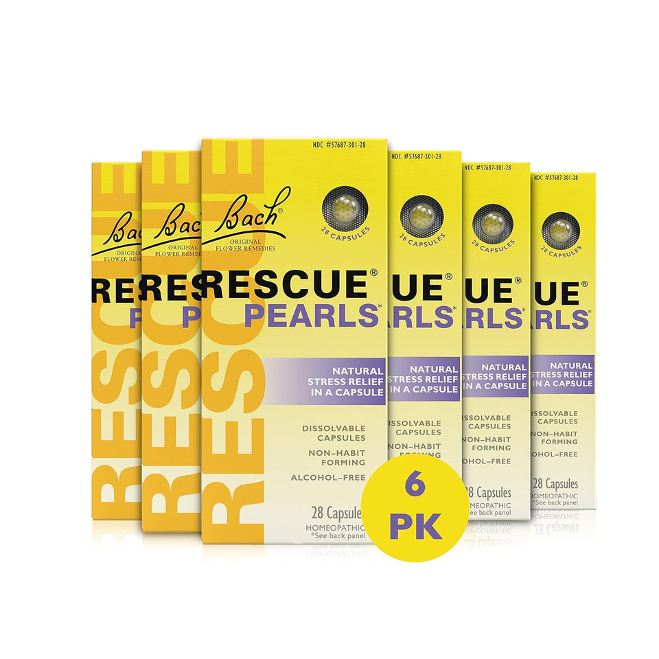 Bach Rescue Pearls, Natural Orange Vanilla Flavor, Natural Stress Relief, Homeopathic Flower Essence, Quick-Dissolve, Gluten & Sugar-Free, 6 Pack, 28 Count Each