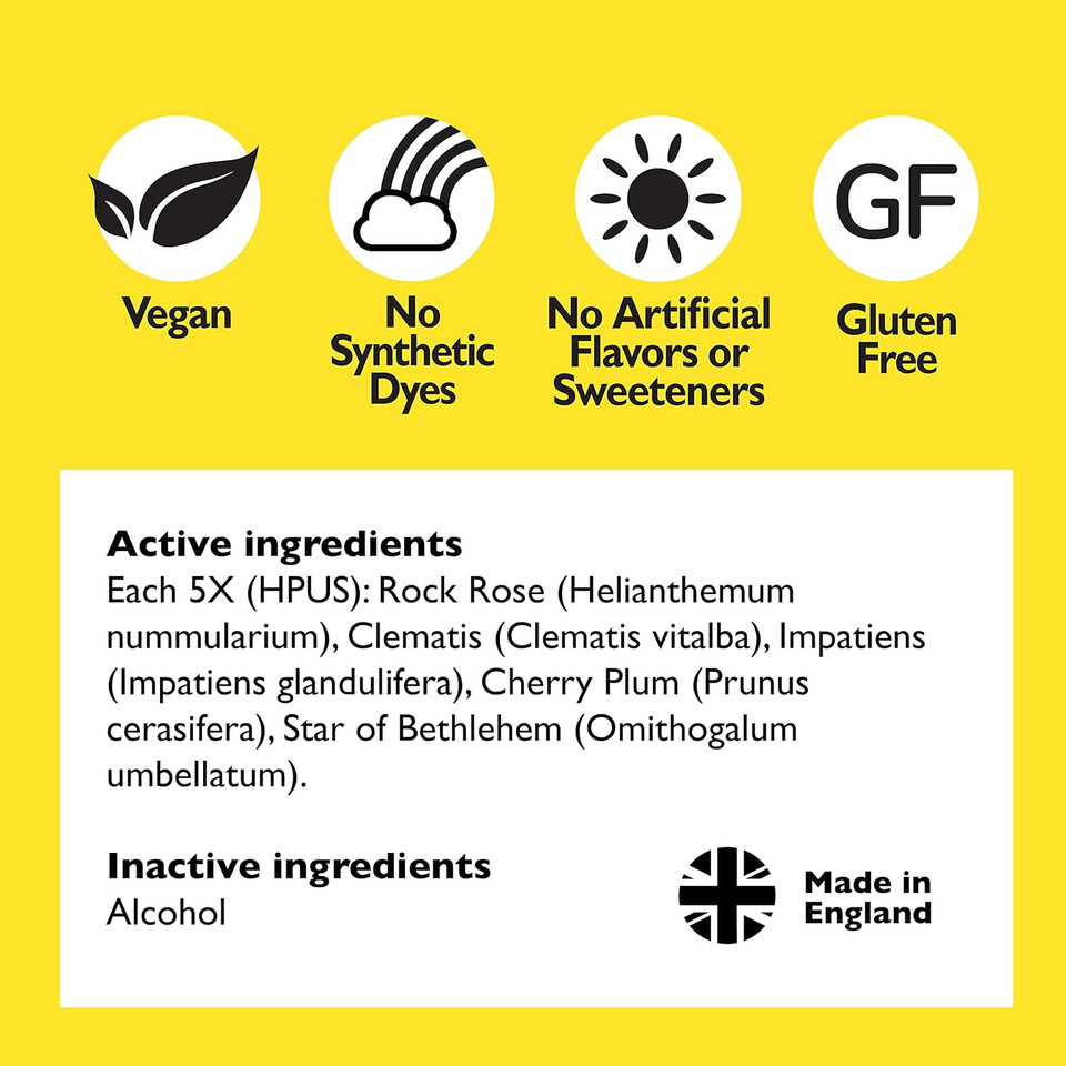 Bach Rescue Remedy Dropper 10Ml, Natural Stress Relief, Homeopathic Flower Essence, Vegan, Gluten & Sugar-Free, Non-Habit Forming