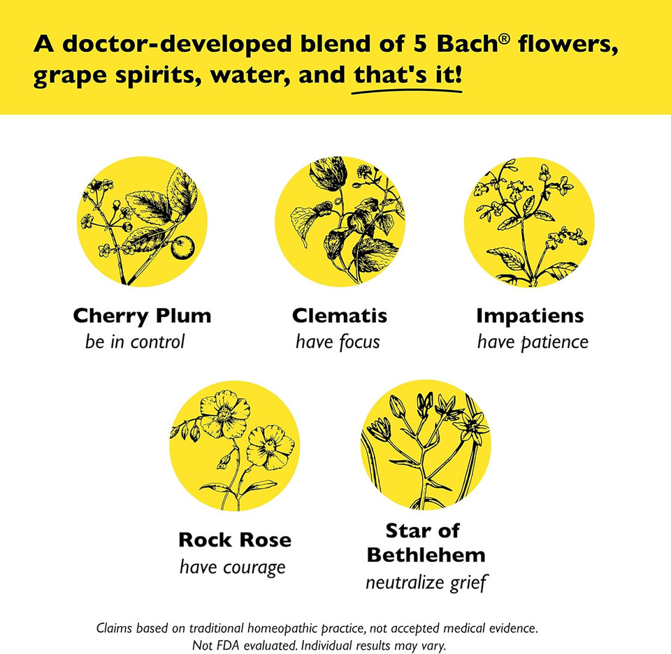 Bach Rescue Remedy Dropper 10Ml, Natural Stress Relief, Homeopathic Flower Essence, Vegan, Gluten & Sugar-Free, Non-Habit Forming