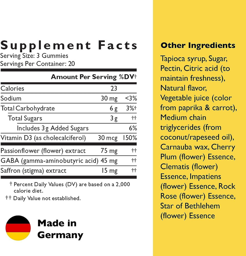 Rescue Bach Plus Mood & Stress Support Gummies, Daytime Dietary Supplement With Passionflower, Gaba, Saffron & Vitamin D, Natural Orange Flavor, Vegan & Gluten-Free, 3 Pack, 180 Count Total