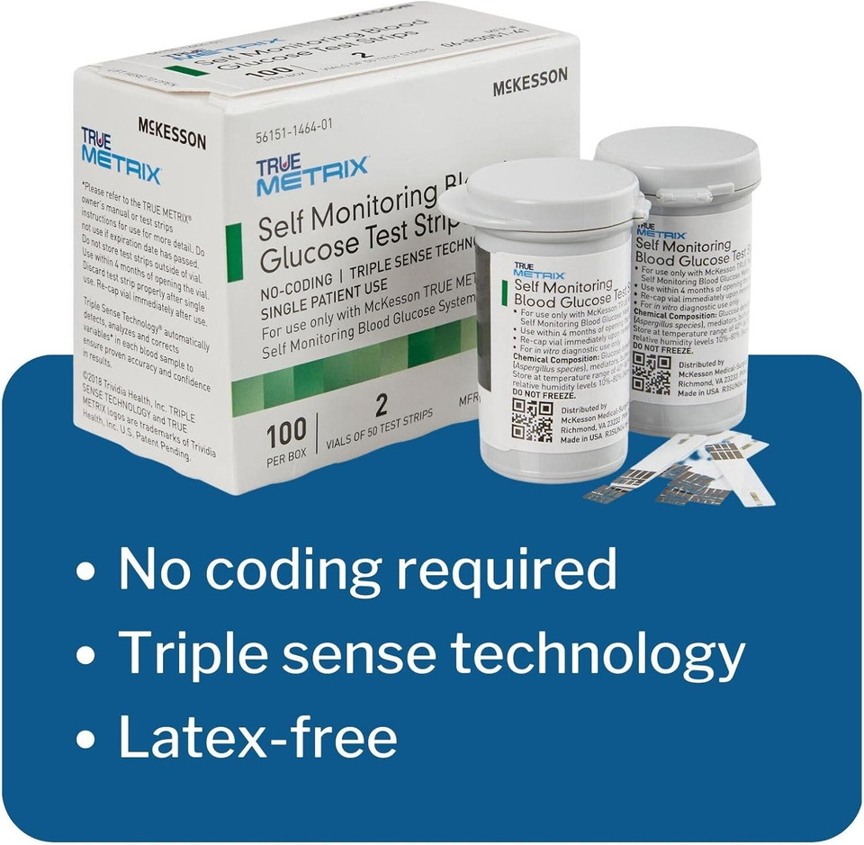 Mckesson True Metrix Self-Monitoring Blood Glucose Test Strips - Supplies For Diabetes Self Monitor Systems, 100 Strips, 1 Pack