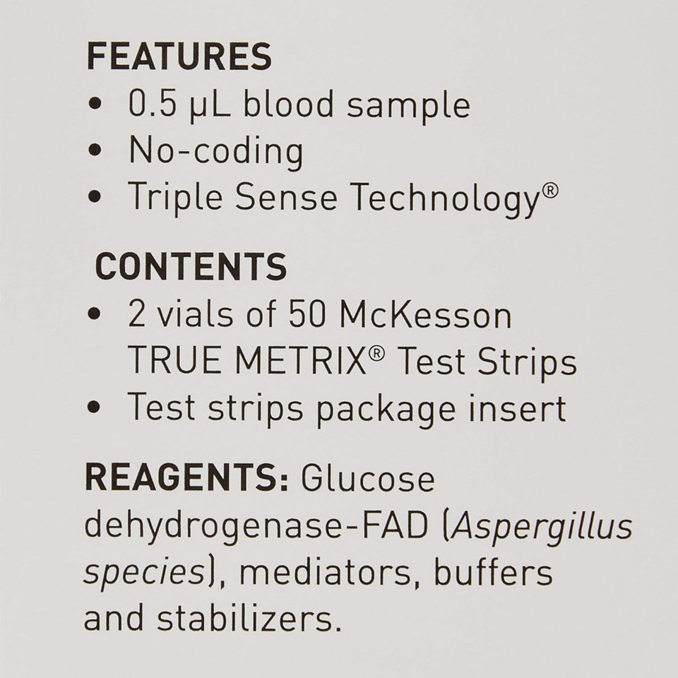 McKesson True METRIX Self-Monitoring Blood Glucose Test Strips - Supplies for Diabetes Self Monitor Systems, 100 Strips, 1 Pack