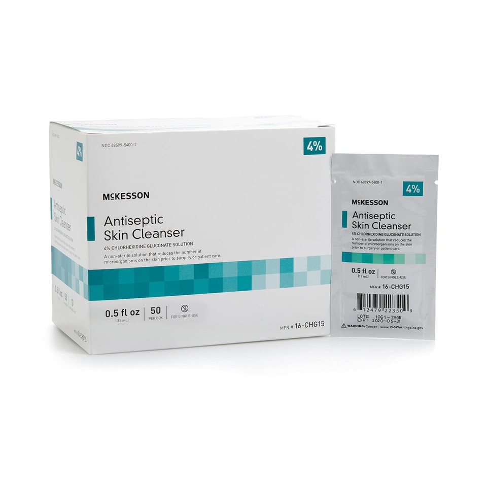 McKesson Antiseptic Skin Cleanser, 4% Chlorhexidine Gluconate, Individually Wrapped 15 mL Packets, 500 Count0.03 Fl Oz (Pack of 500)